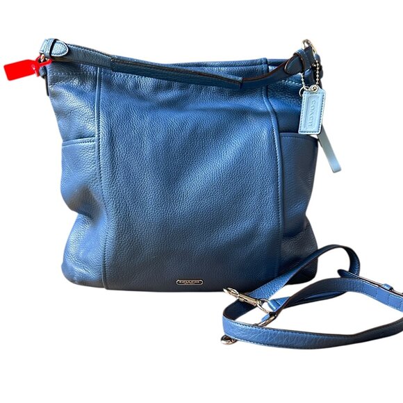 Coach Park Pebble Leather Hobo Shoulder Bag Blue Sky F31323 Crossbody Luxury - Picture 1 of 8